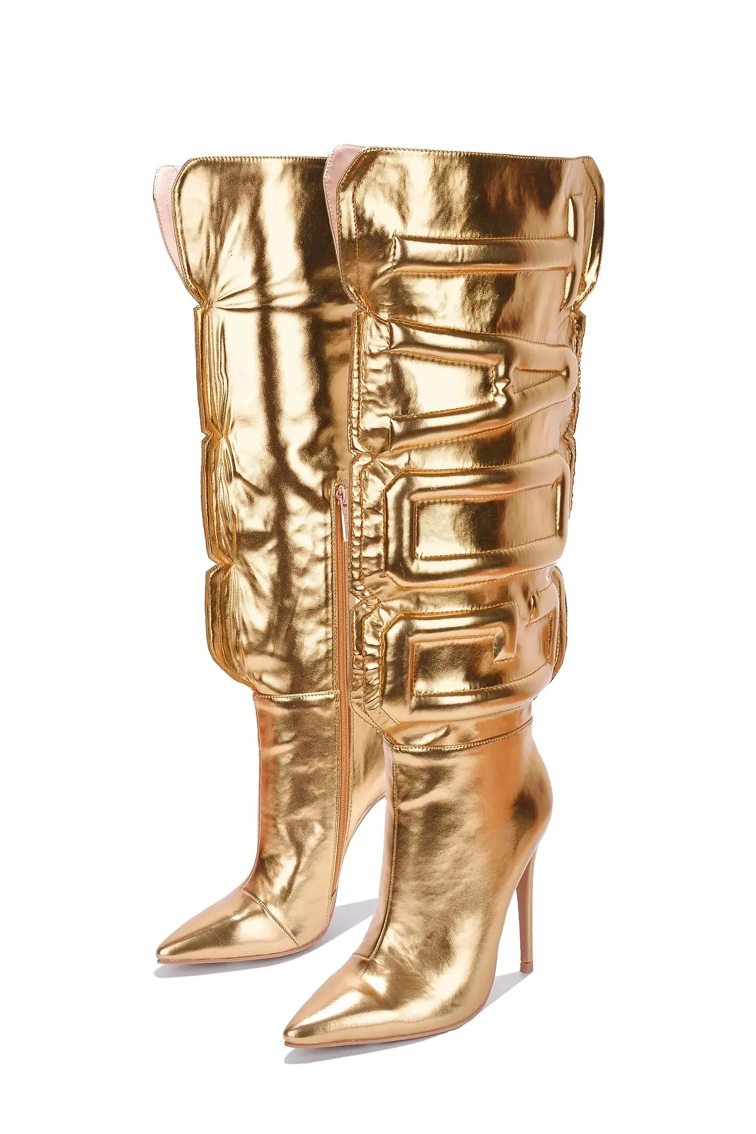 3D Gold Metallic Goat Letter Boots