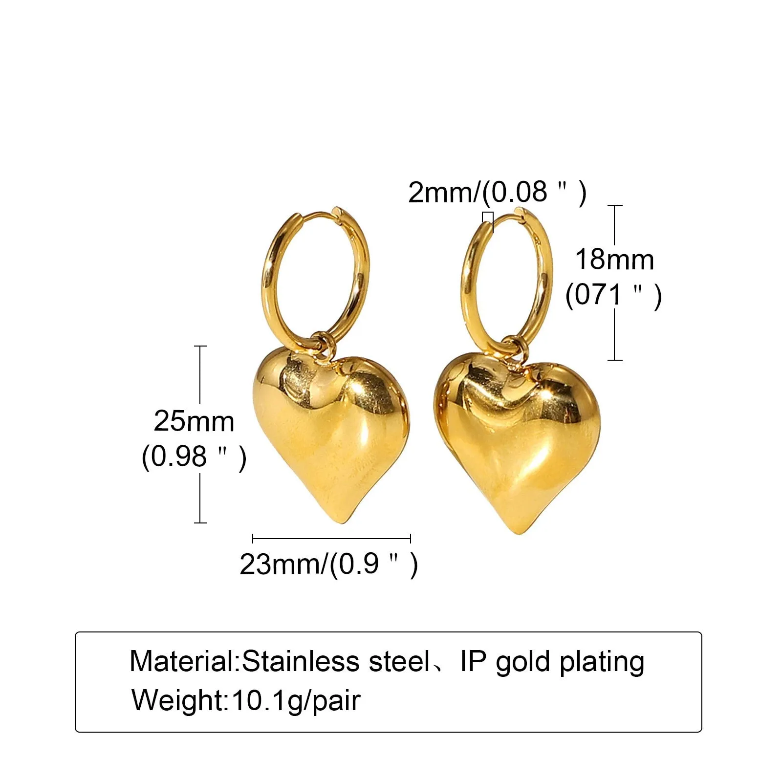 Anti Allergy Stainless Steel Heart Huggie Earrings for Women Fashion Gold Color Metal Hoop Ear