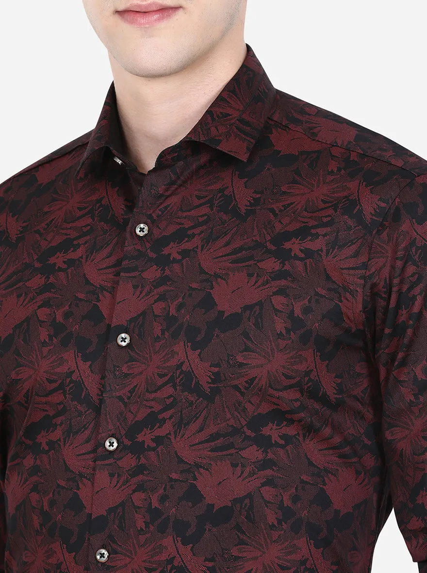 Black & Wine Printed Slim Fit Party Wear Shirt | JB Studio