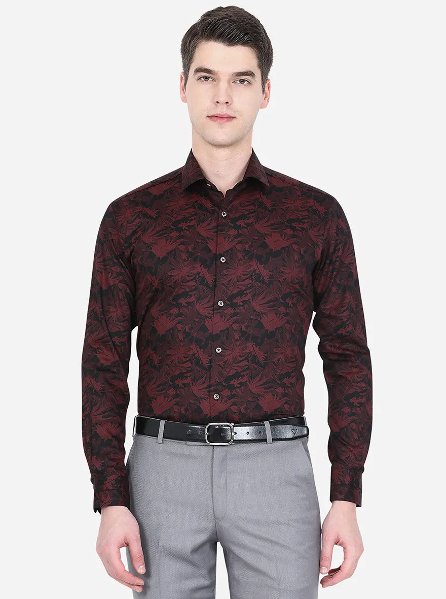 Black & Wine Printed Slim Fit Party Wear Shirt | JB Studio