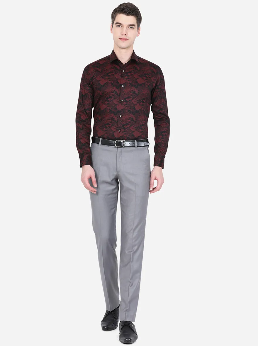 Black & Wine Printed Slim Fit Party Wear Shirt | JB Studio