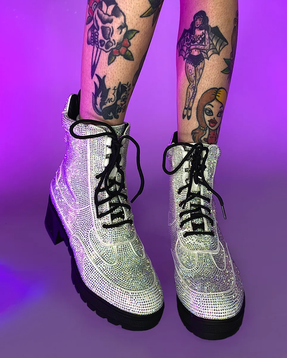 Covered In Diamonds Rhinestone Combat Boots