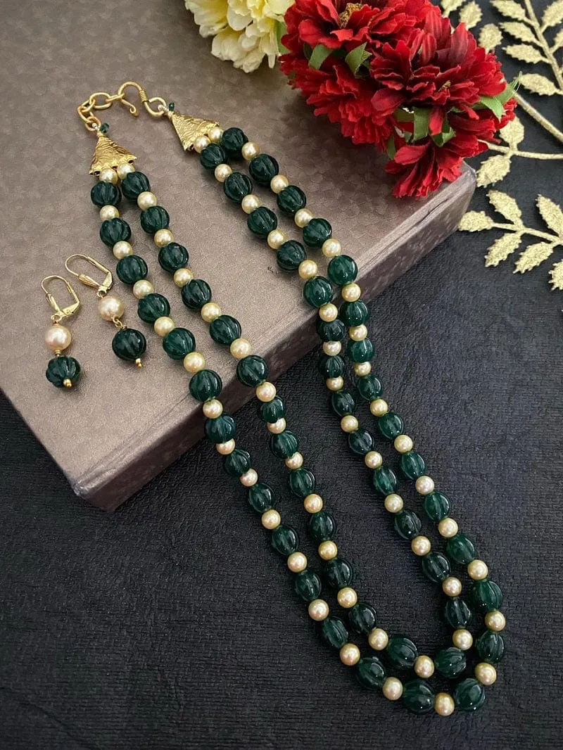 Designer Semi Precious Real Green Jade Beads Necklace By Gehna Shop