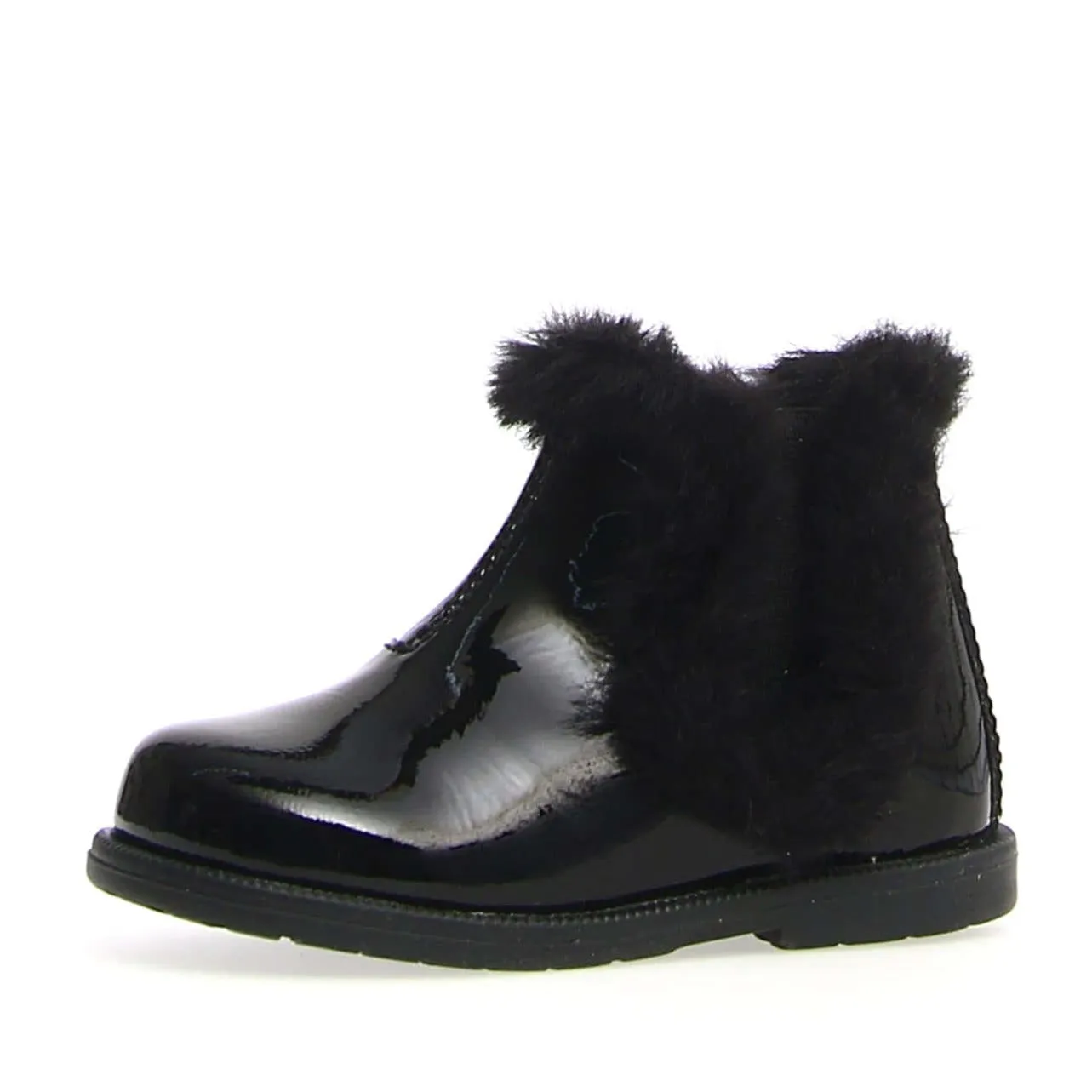 Falcotto Girl's Winter Wood Fur Shoes, Black Patent