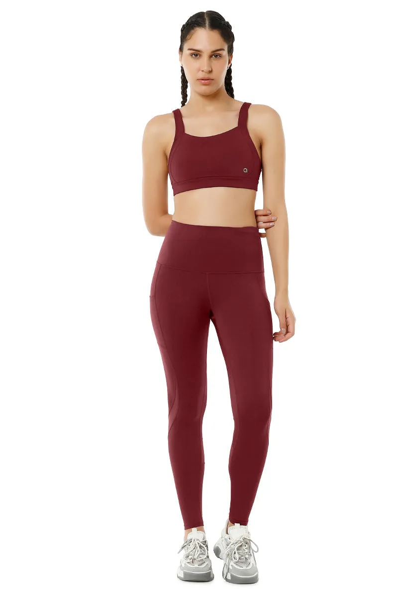 Flaunt Panelled High Rise Active Leggings - Chocolate Truffle