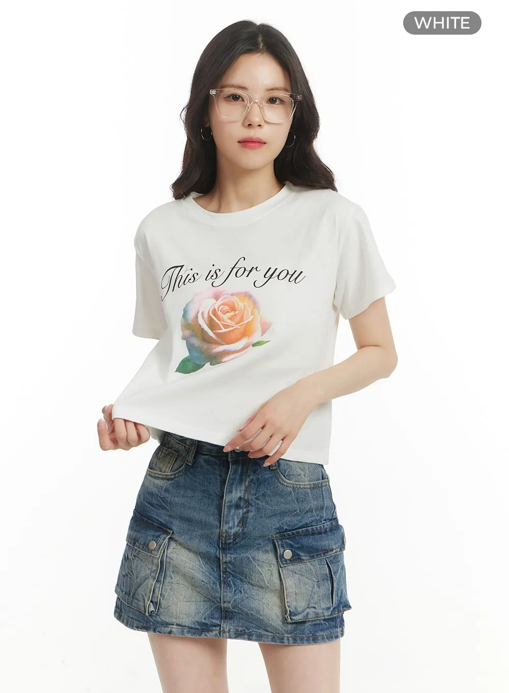 Flower Graphic Crop Tee OF427