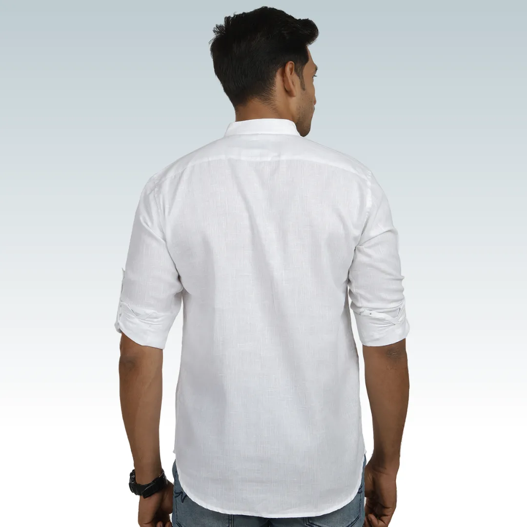 Frost White Linen Roll up Sleeve Short Kurta