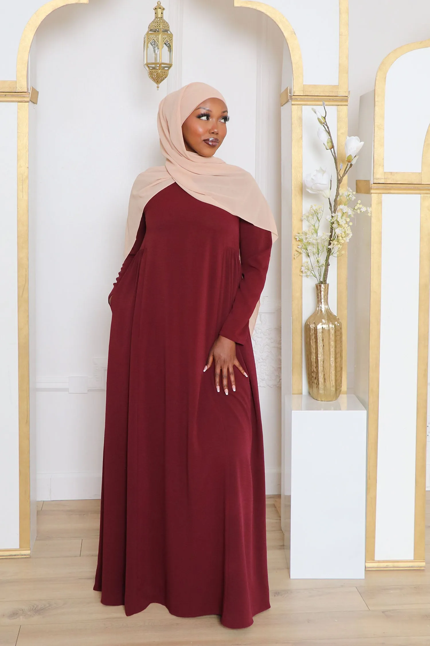 Gia Linen Abaya- Mahogany