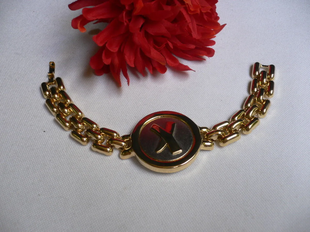 Gold Metal Shield Chains X Circle 80' Style Retro Bracelet Women Men