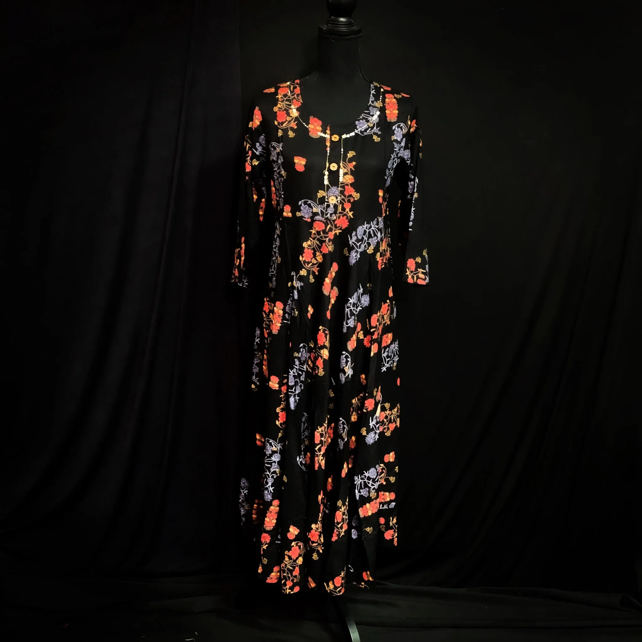 Gorgeous Comfortable Black Floral Rayon Dress Style Kurthi