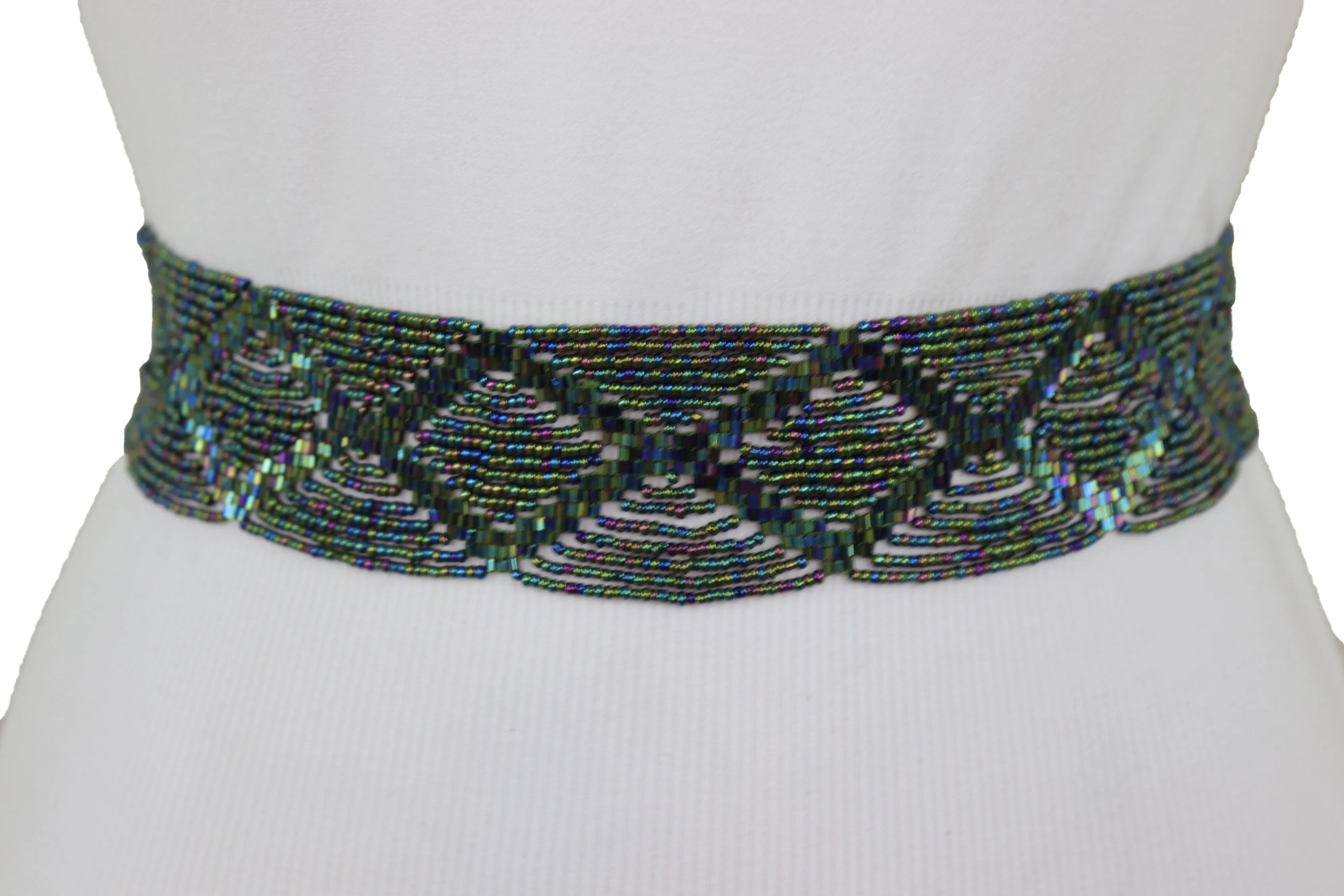 Green Color Beads Waistband Trendy Tie Fashion Belt Hip Waist Fit Size S M