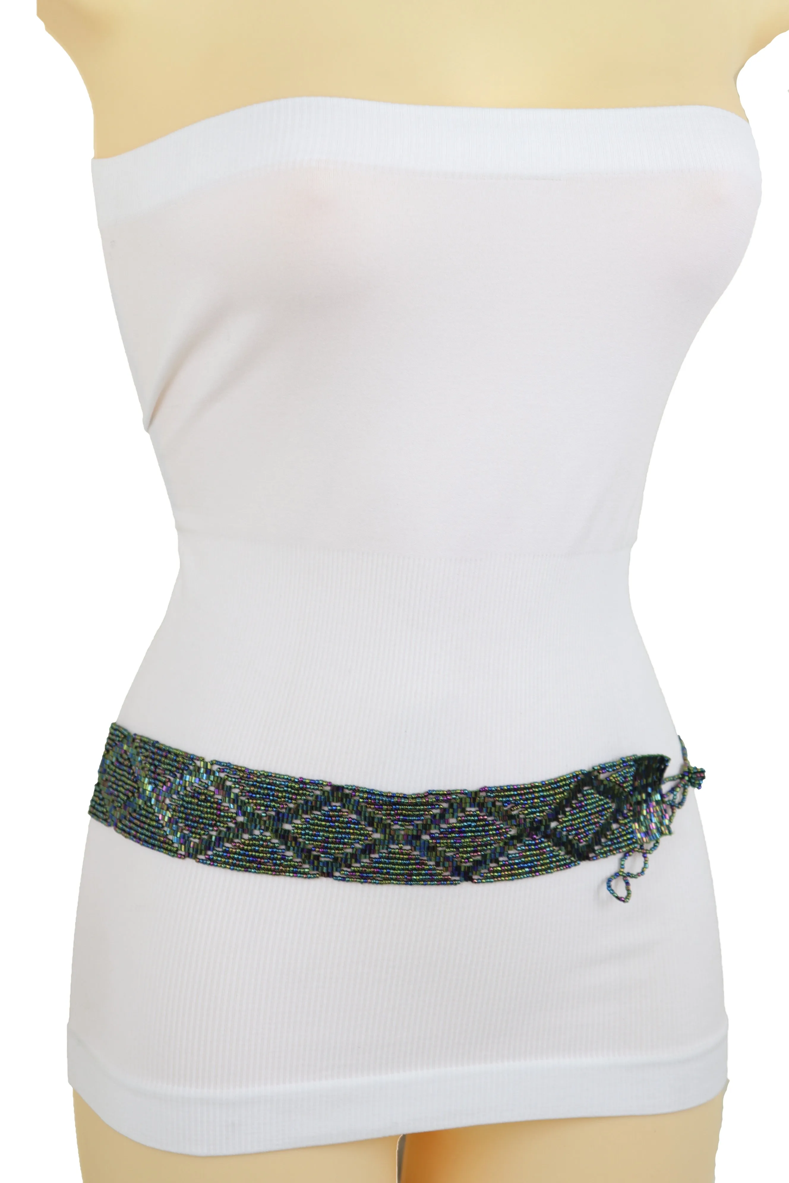 Green Color Beads Waistband Trendy Tie Fashion Belt Hip Waist Fit Size S M