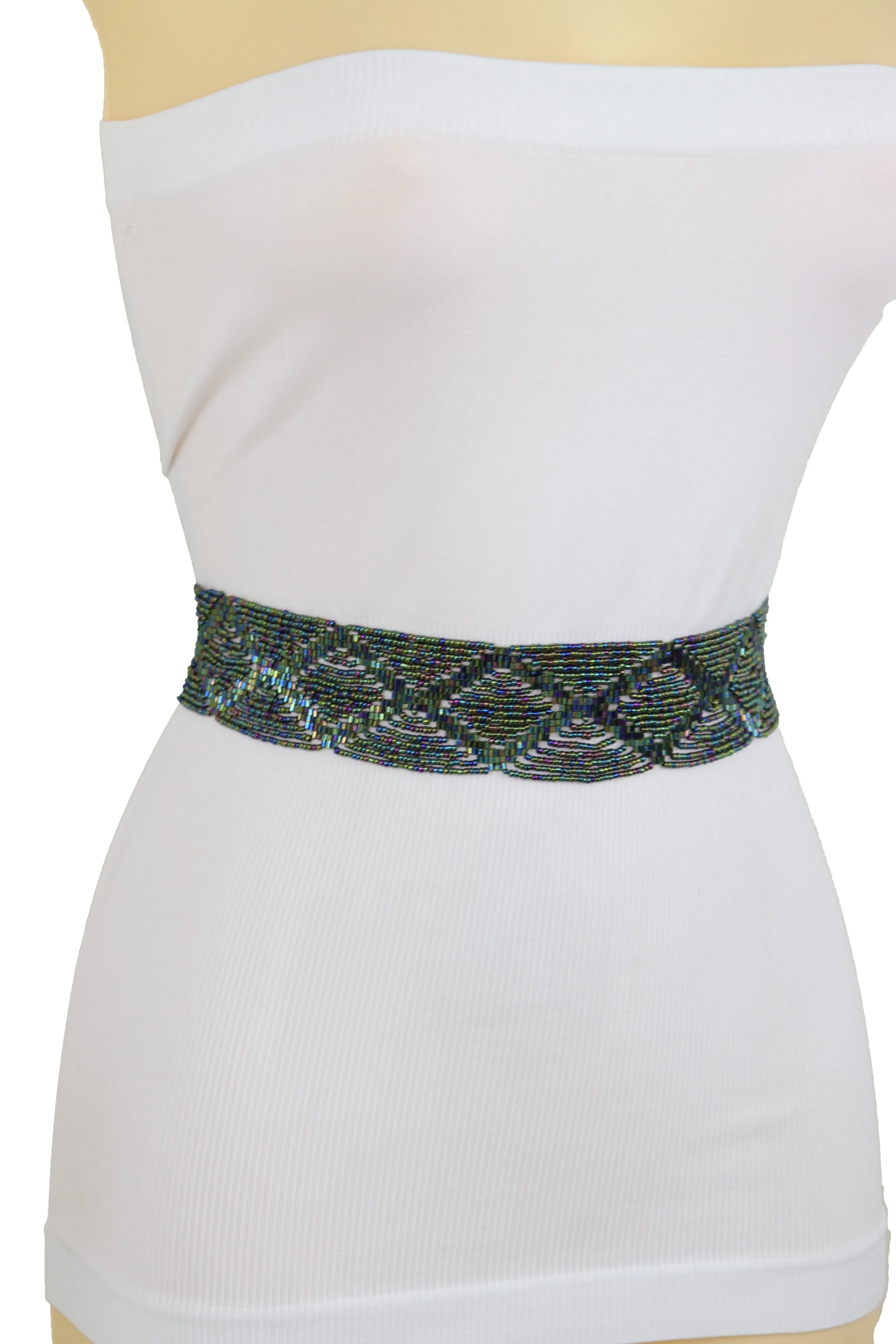 Green Color Beads Waistband Trendy Tie Fashion Belt Hip Waist Fit Size S M