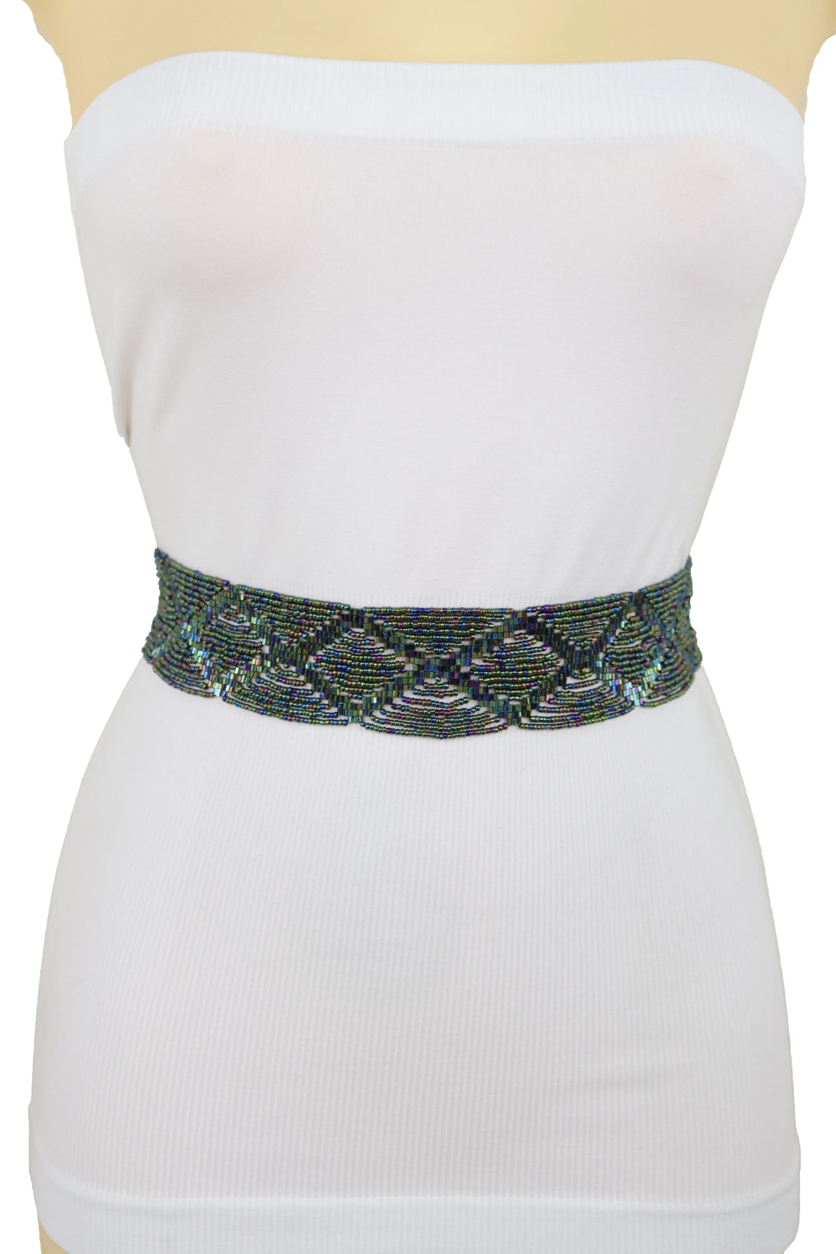 Green Color Beads Waistband Trendy Tie Fashion Belt Hip Waist Fit Size S M