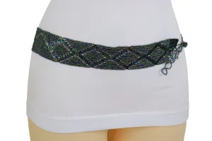 Green Color Beads Waistband Trendy Tie Fashion Belt Hip Waist Fit Size S M