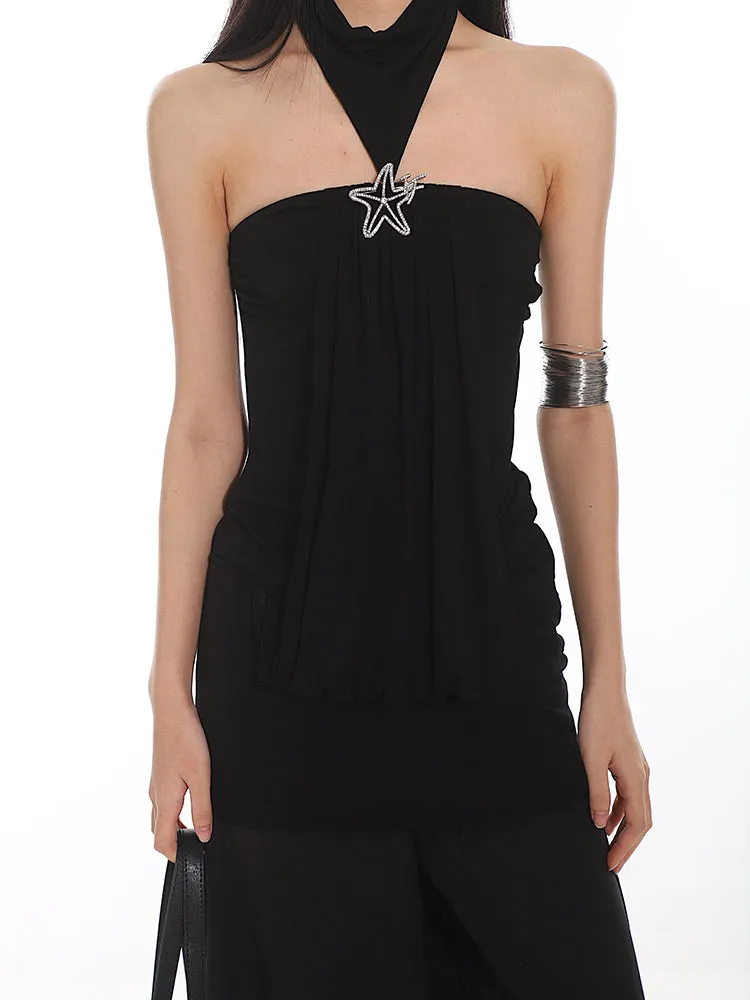 Halter Neck Draped Blouse with Pendant Detail