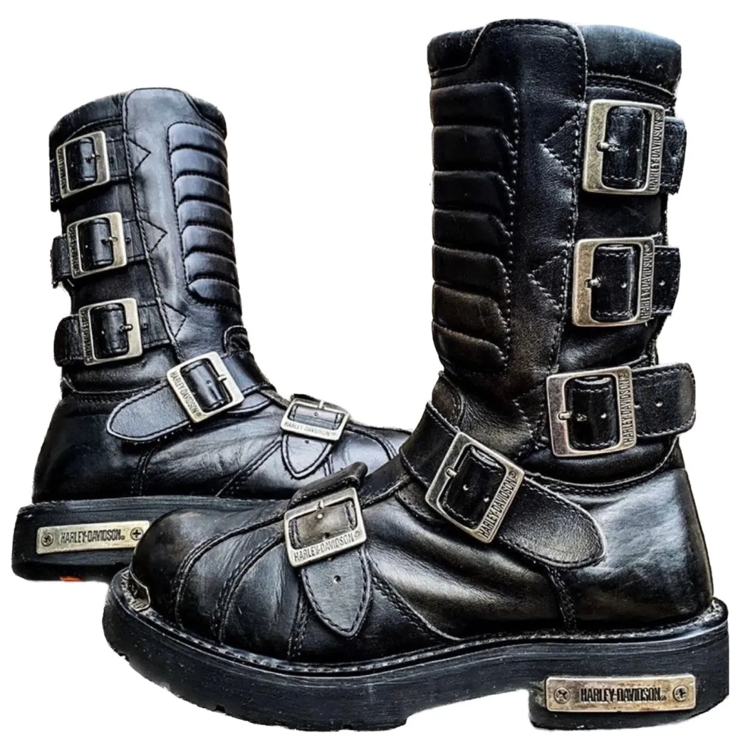 HARLEY-DAVIDSON Vintage “Terminator” Buckle Black Biker Combat Moto Boots