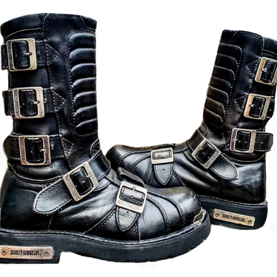 HARLEY-DAVIDSON Vintage “Terminator” Buckle Black Biker Combat Moto Boots