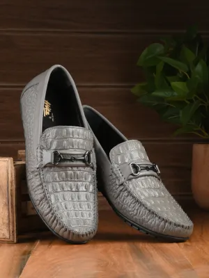 Hitz Men's Grey Leather Casual Slip on Loafers