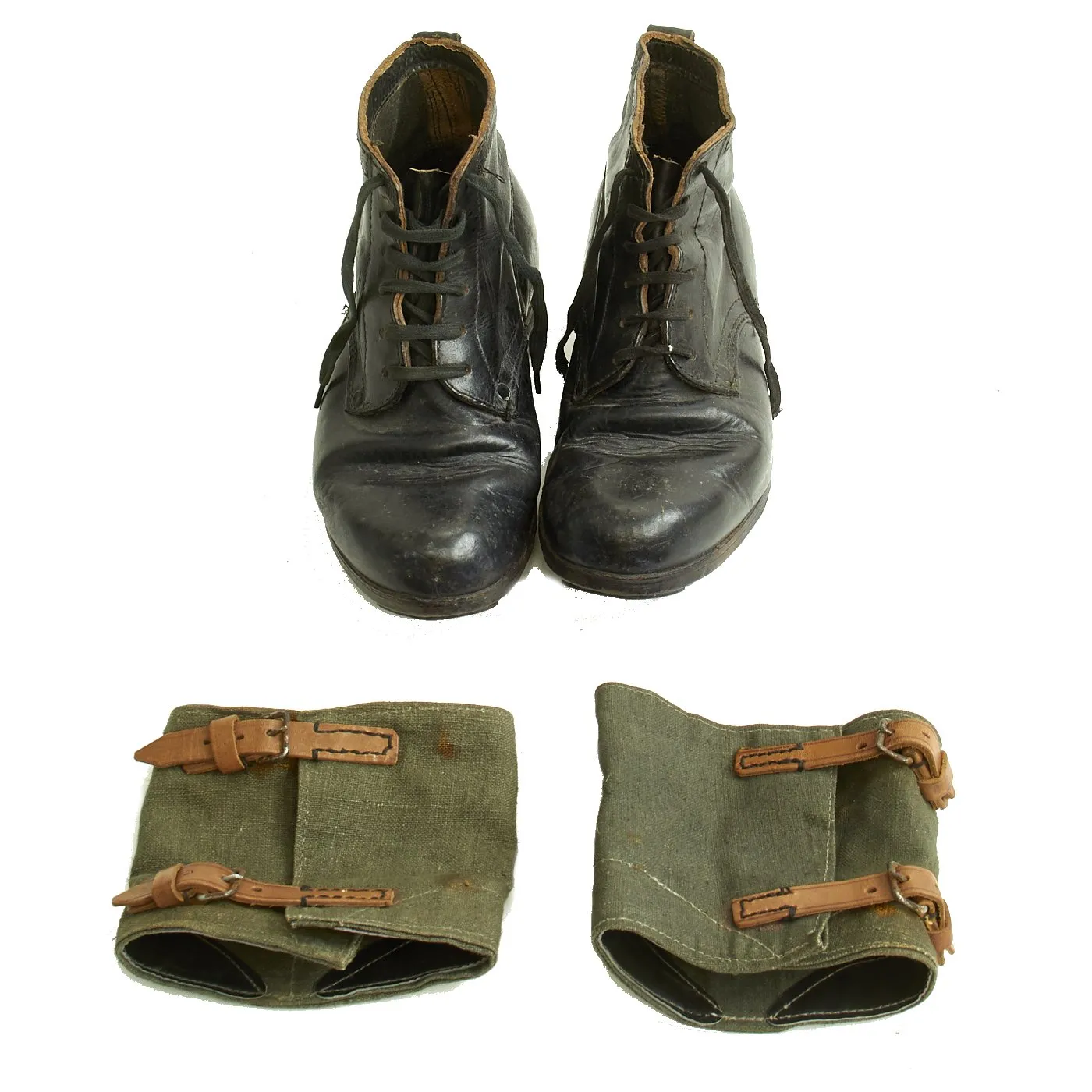 Original German WWII Combat Low Boots with Hobnails and Gamaschen