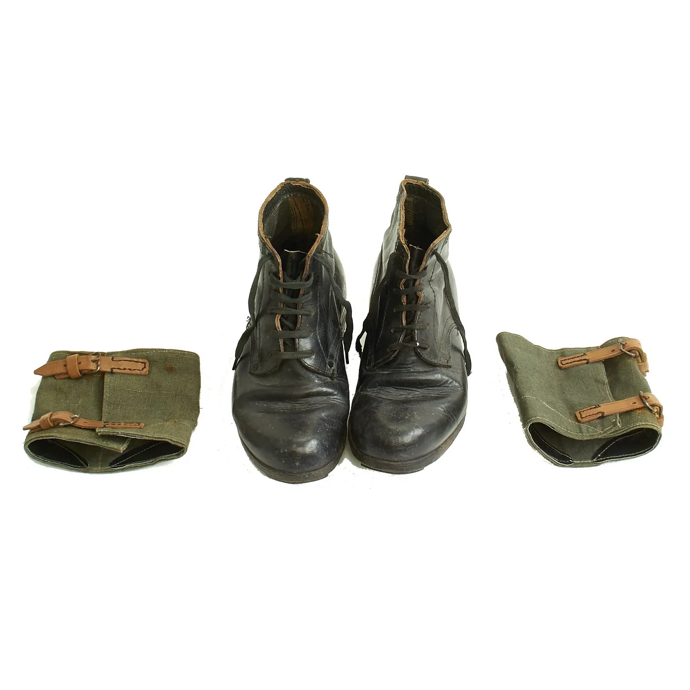 Original German WWII Combat Low Boots with Hobnails and Gamaschen