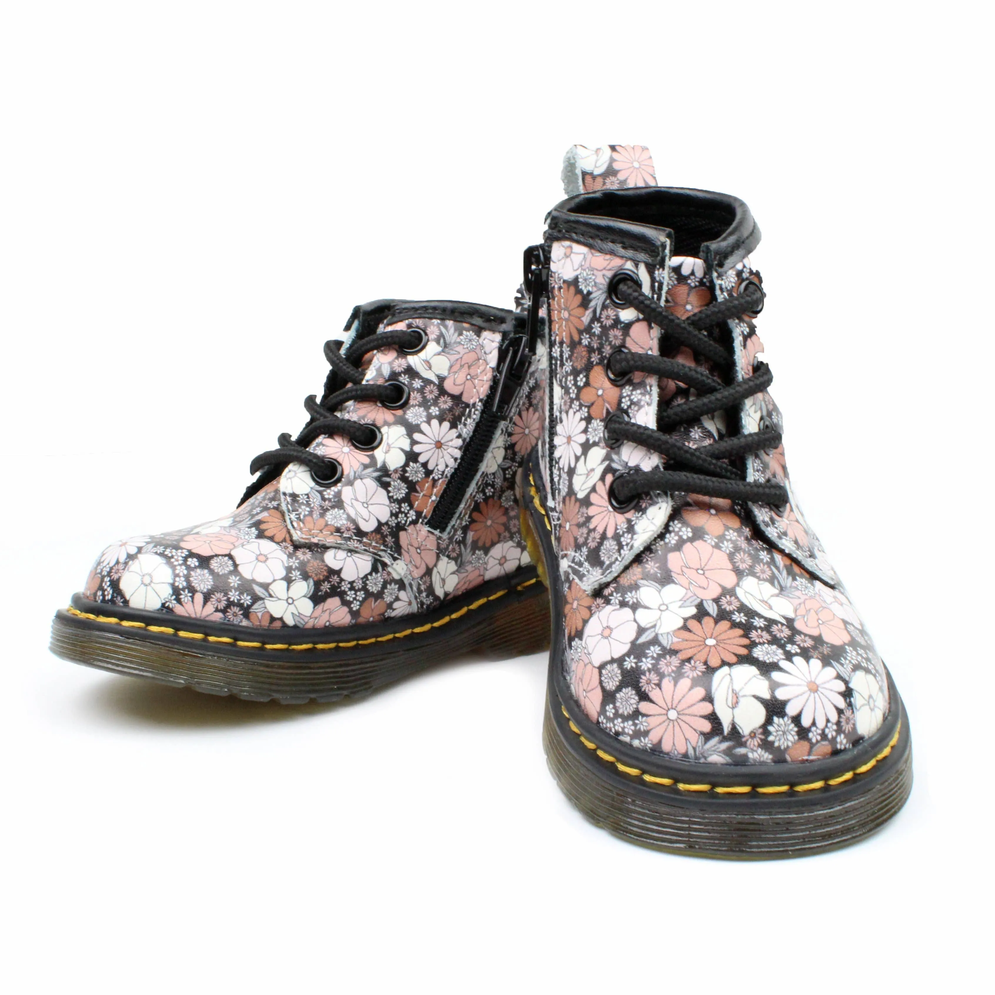 Piper Finn - Black Floral - Combat Boot 11M