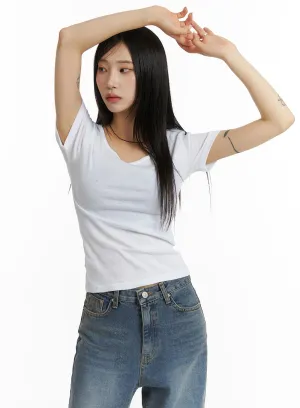 Solid Round Neck Short Sleeve Tee CF401