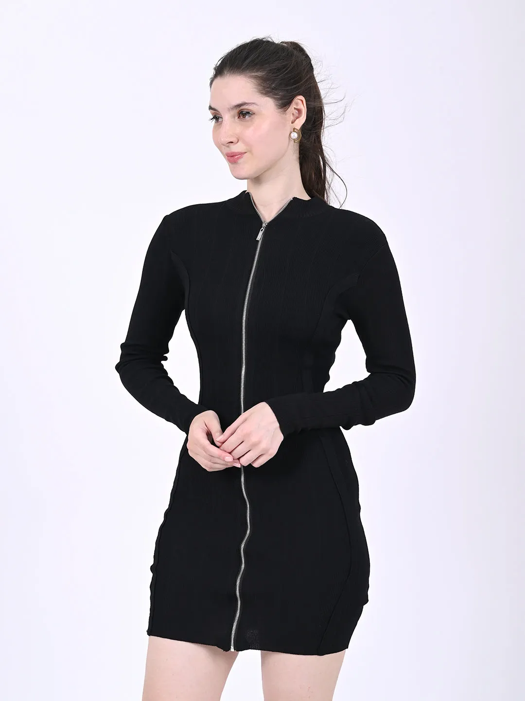 Women Black Long Sleeve Bodycon Dress